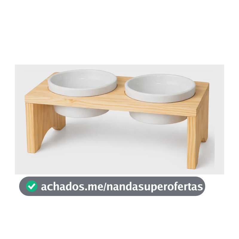 Comedouro Madeira Pet Tigelas Porcelana 210ml Cachorro Gato Branco
