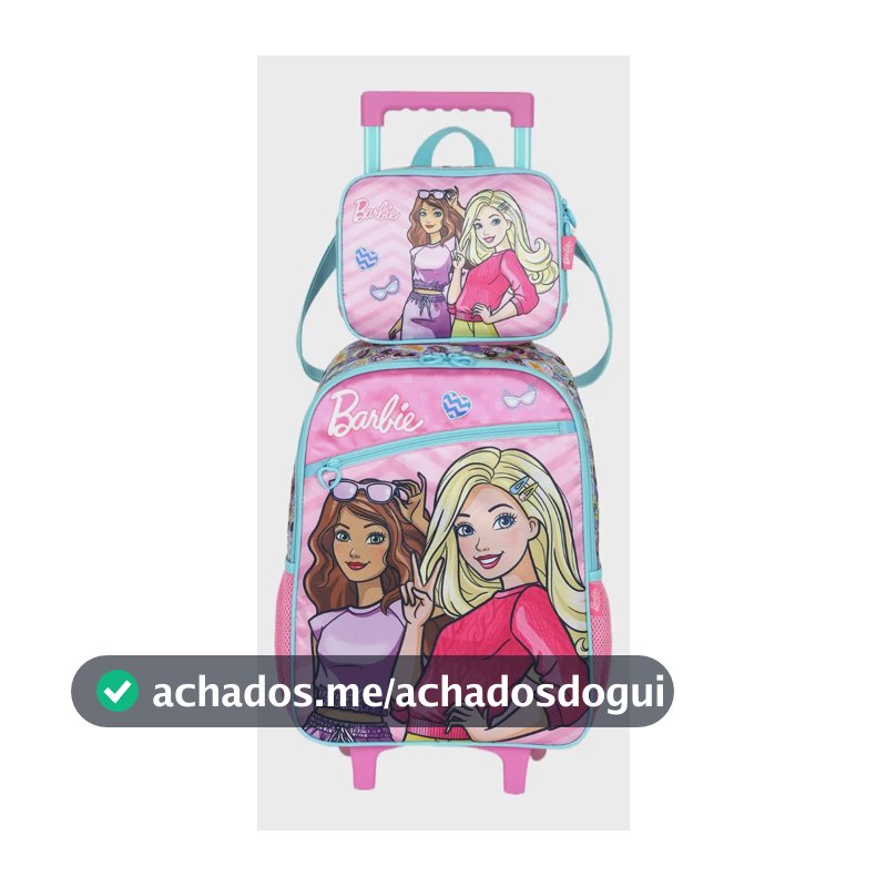 Kit Escola Mochilete Com Rodinhas Lancheira Barbie Ic42632bb Cor Rosa Desenho Do Tecido Lisa