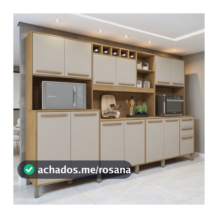 Armário Para Cozinha 13 Portas 2 Gavetas Agata Cinamomo/off White