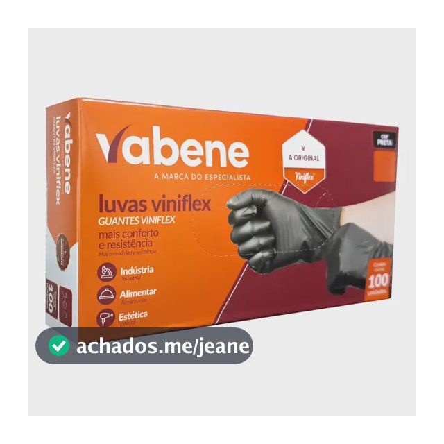 Luva Viniflex Preta Descartável 100un P M G Gg Sem Pó Vabene