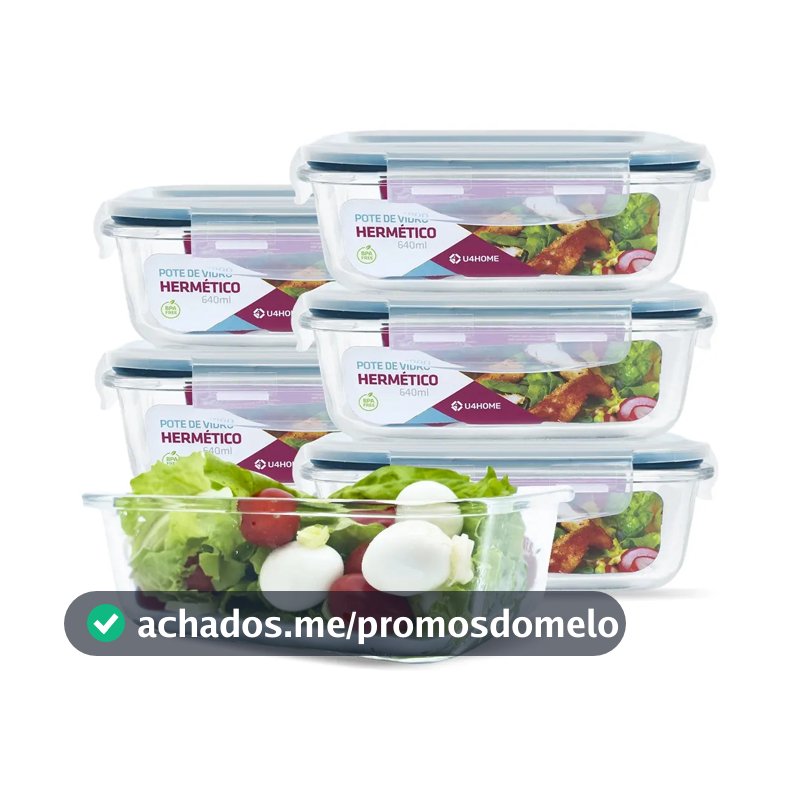 Conjunto 6 Pote Vidro Hermético Marmita Tampa Plástico 640ml Cor Azul (cl)