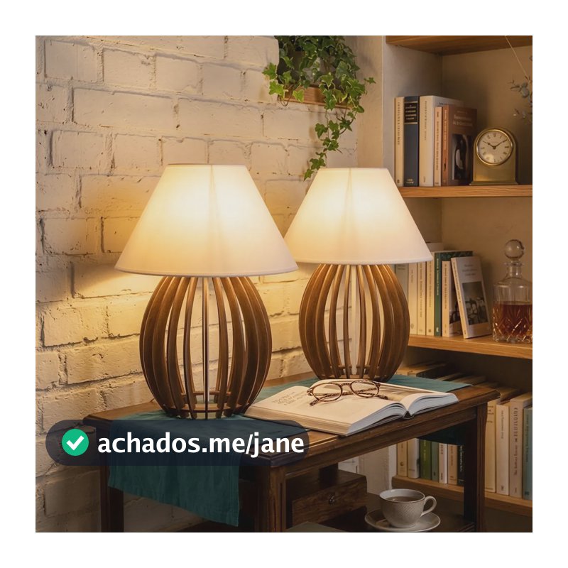 2 Abajures Clássico Marrom Luminária Sala Mesa Cabeceira Marrom Branco 127/220v