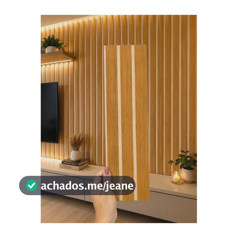 Kit 50 Placas Ripadas Autocolante Decoração Parede 45x10cm Ripado Freijo