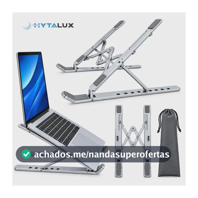 Suporte Notebook Alumínio Portátil Dobrável Hytalux Resistente Suporte Articulado E Dobrável, Tablet, Laptop E Mesa Portátil, Base Ergonômico P/ Escritório Inclinação Confortável Base Antiaderente