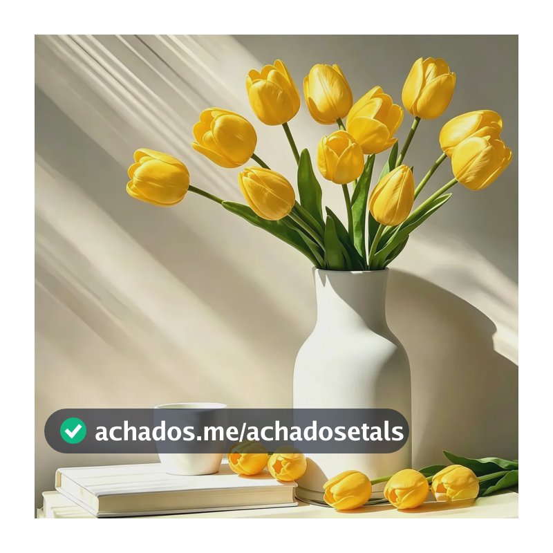 Buquê De 14 Tulipas Brancas Artificiais Premium Amarelo