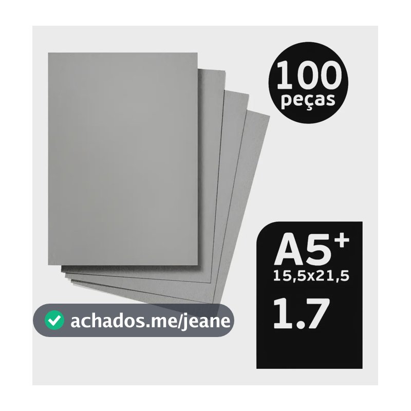 100 Peças Papelão Cinza Holler 1.7mm A5+(15,5x21,5) Cinza, Tons Claros De Cinza Ou Bege