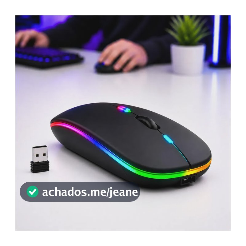 Mouse Recarregável Bluetooth Wireless Ergonômico Óptico Informática Gamer Led Rgb Notebook Pc Tablet Smartphone Blackbom