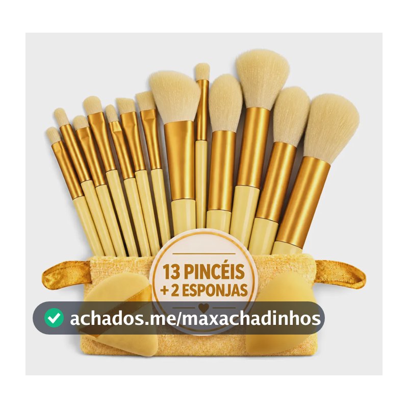 Kit Pincéis De Maquiagem 15 Peças: 13 Pincéis + 2 Esponjas Amarelo