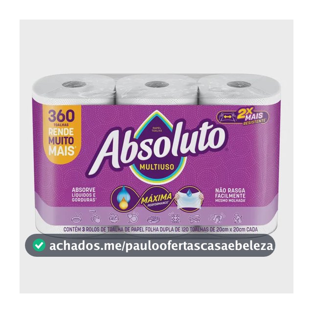 Papel Toalha Absoluto Multiuso 360 Folhas Com 3 Unidades