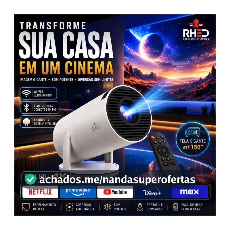 Projetor Smart Portátil Full Hd 4k Android 11 Wi-fi Bluetooth Mini Projetor Home Theater Cinema Em Casa Imagem Nítida Som Potente Compatível Com Diversos Dispositivos Branco 127/220