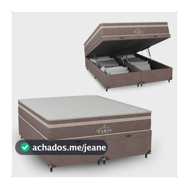 Cama Box Baú Queen Bipartido + Colchão Paris Molas Ensacadas