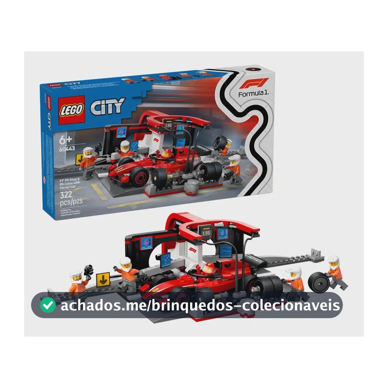 Lego City Pit Stop E Equipe Da F1 Com Carro Ferrari 60443 Quantidade de peças 322