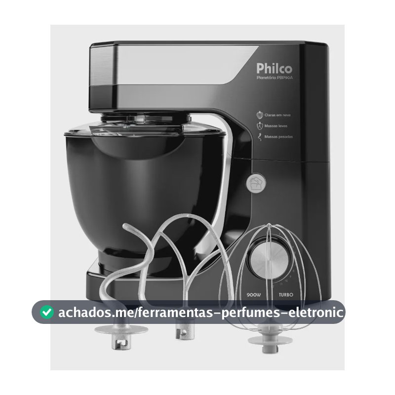 Batedeira Planetária Philco 900W 5L Preta 12 Velocidades Turbo PBP90A