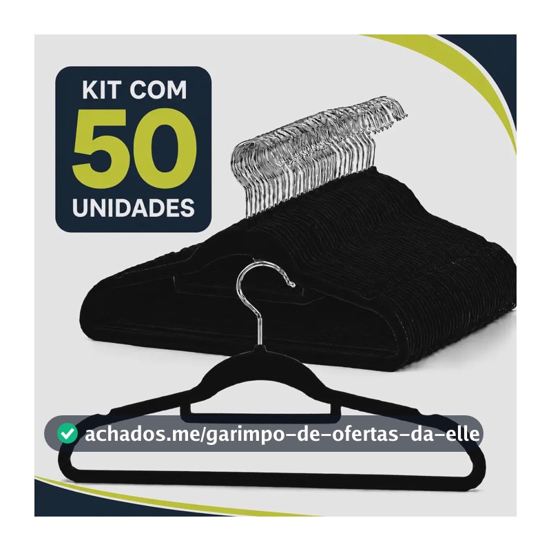 Kit 50 Cabides Veludo De Roupa Antideslizante Slim Adulto Preto
