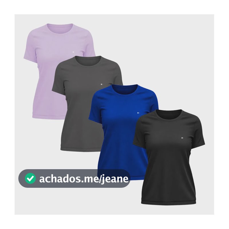 Kit 4 Camisetas Dry-fit Sandrini Baby Look Feminina Academia Cinza/preto/royal/lilás Liso G