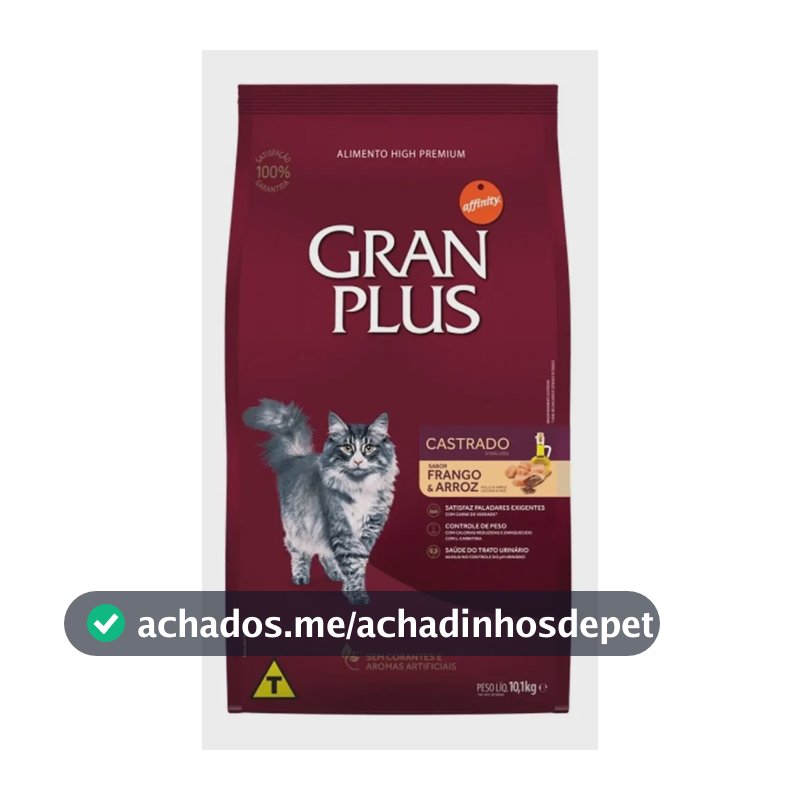 Ração Gran Plus Menu Seco Gato Adulto Castrado Frango Arroz 10.1kg