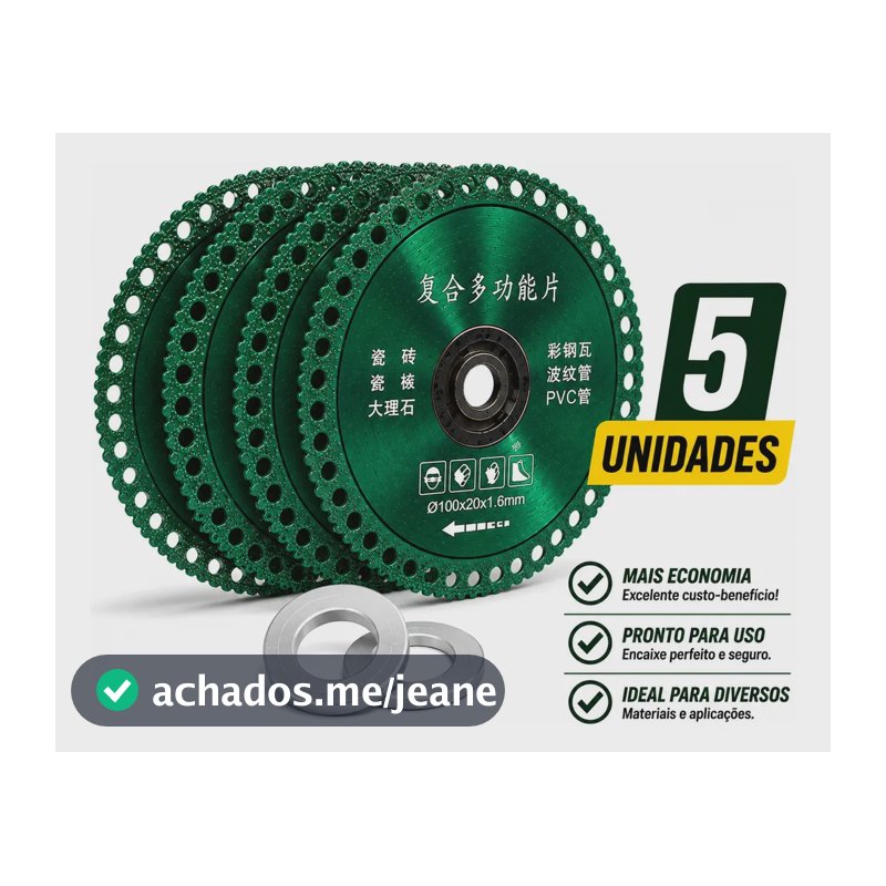 Kit 5 Discos Corte Diamantado Multifunções 6 E 1 Corta Tudo Verde