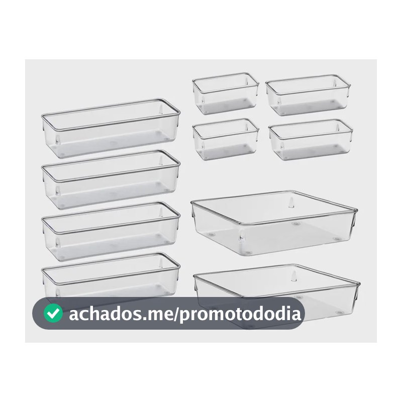 Kit 10 Organizador Multiuso Modular Gaveta Acrilico Rebirth Cor Cristal
