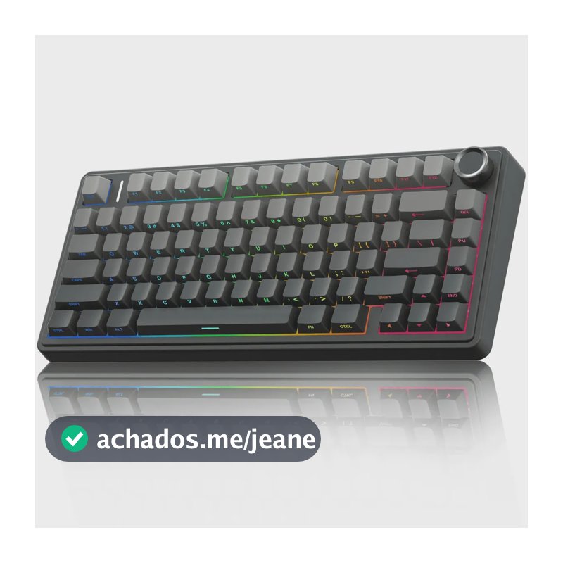Teclado Aula F75 Cinza gradiente Sem Fio Rgb Tri Mode Gasket 75% Hotswap Inglês US