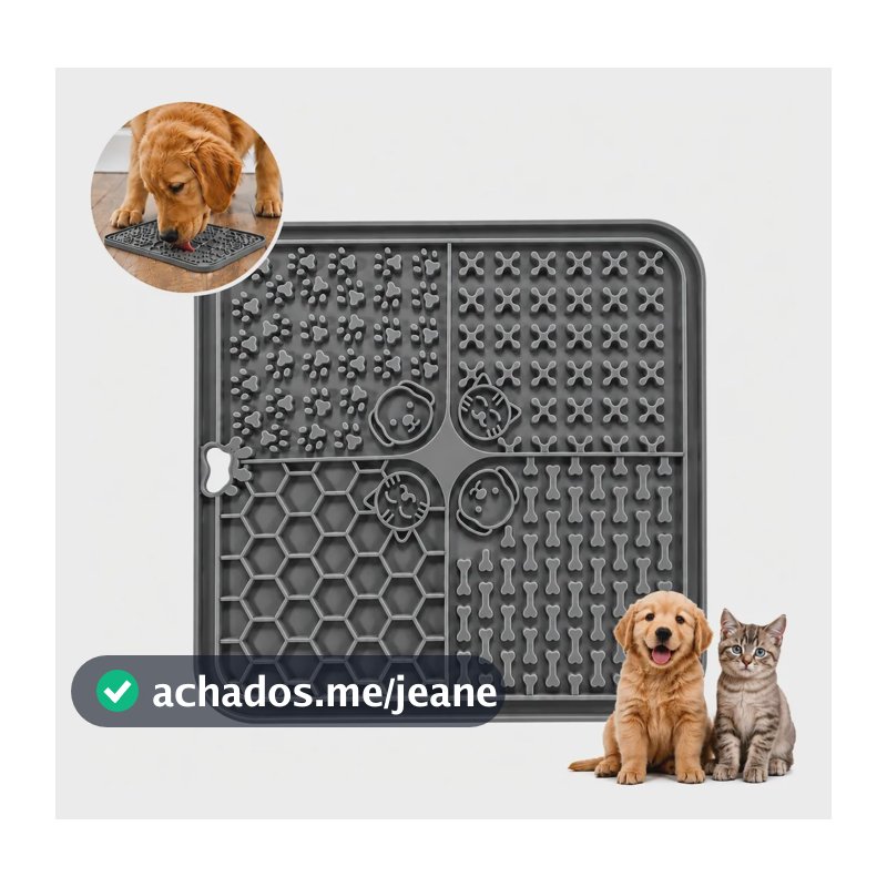 Tapete De Lamber Interativo Pet Cães Gatos Silicone Ventosa Cinza-escuro