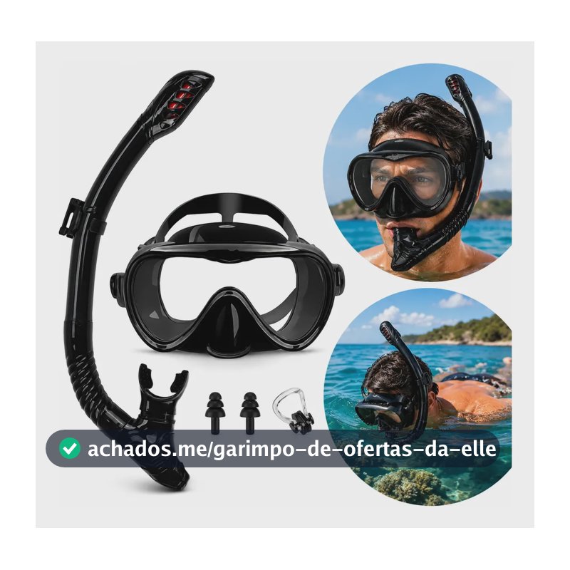 Kit De Mergulho Profissional Máscara E Snorkel Adulto Preto