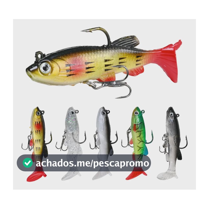 Kit 5 Isca Artificial Shad Silicone Tucunaré Robalo Traira Colorido