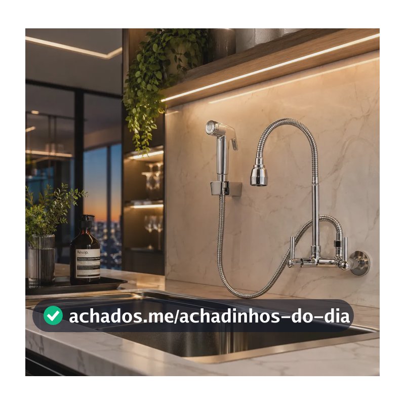 Torneira de Cozinha de Parede com Ducha Flexível de Metal Prateada