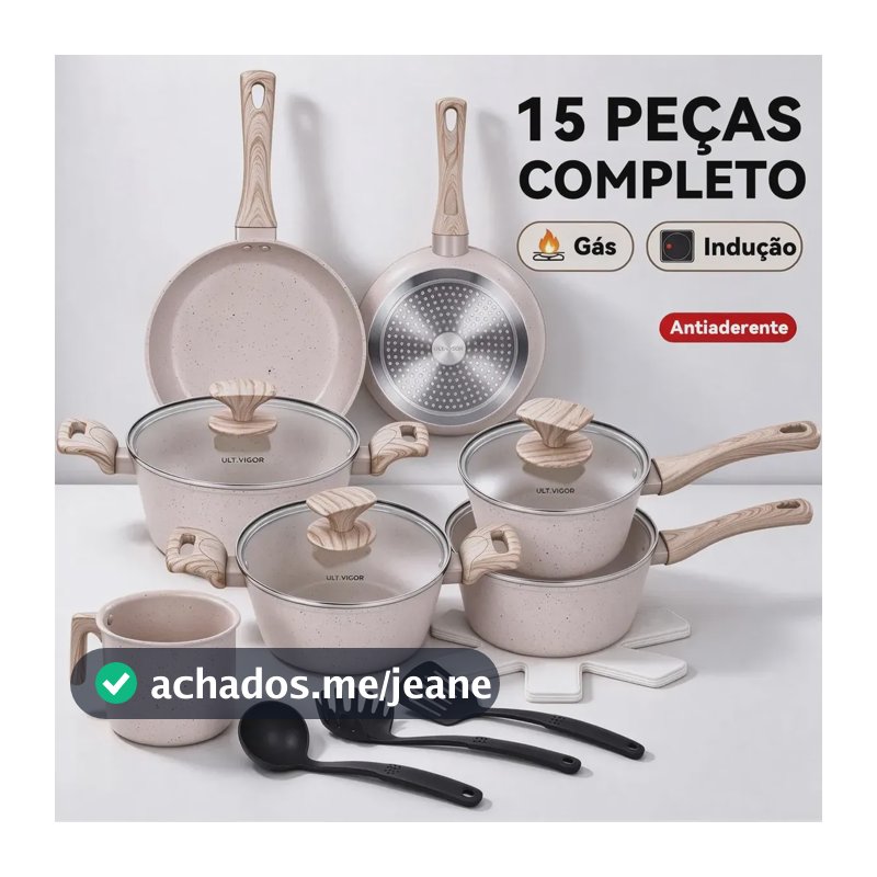 Jogo De Panelas Indução 15 Peças Cerâmica Antiaderente Imagem Ilustrativa