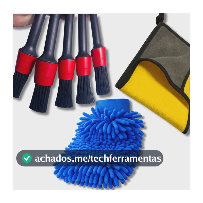 Kit Limpeza Automotiva Pincéis Luva E Flanela Microfibra