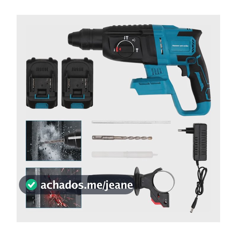 Martelete Perfurador Rompedor Rotativo 2 Baterias Profission Azul 48v