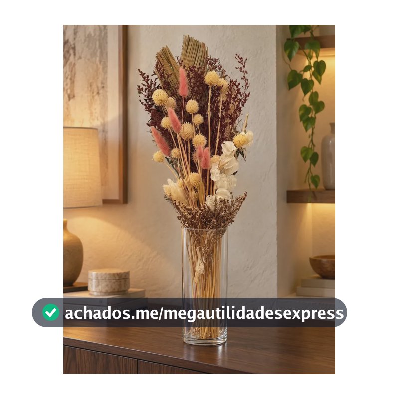 Buquê de Craspédia e Lagurus Desidratados Brancos para Decoração Boho e Rústica
