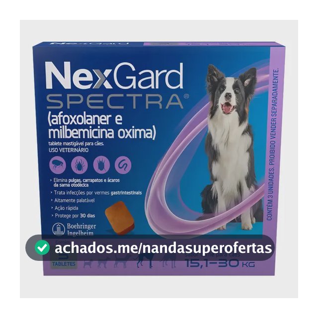 NexGard Spectra 3 Tabletes 15,1-30kg Antipulgas,Carrapatos e Vermes intestinais