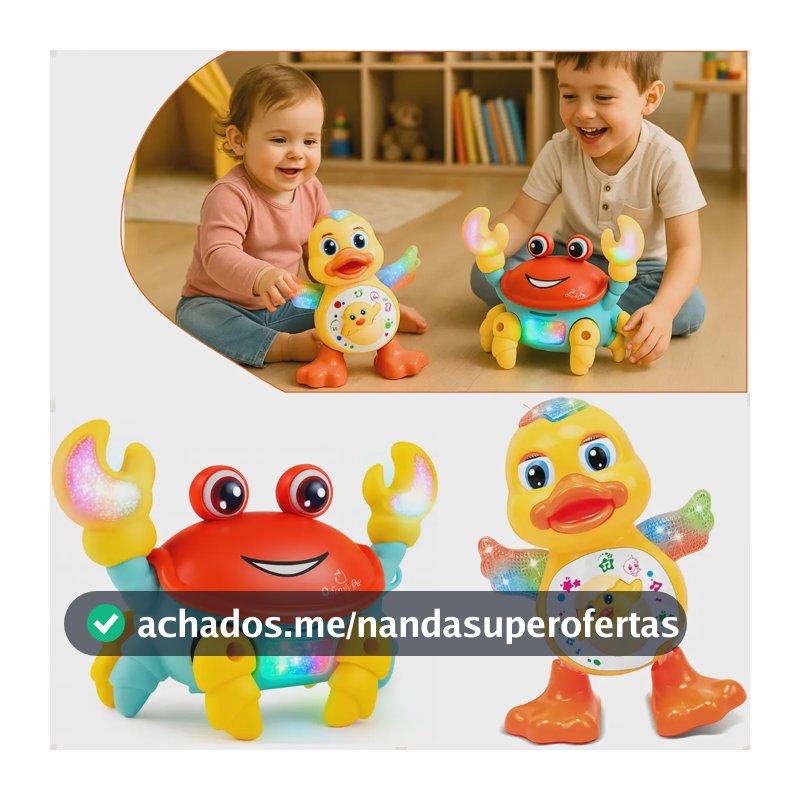 Kit Brinquedo Pato Dançarino E Caranguejo Fujão Infantil Som