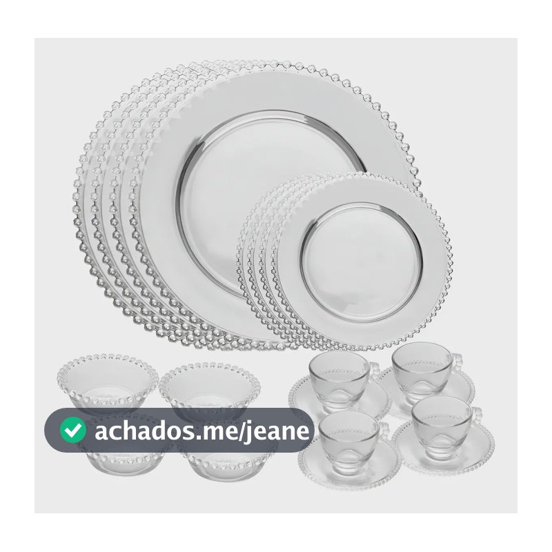 Jogo De Jantar 20 Peças De Cristal Ecológico Pearl Completo Cor Transparente