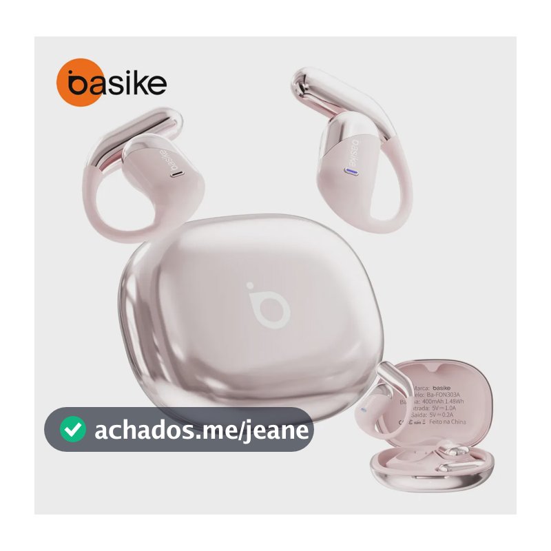Fone de Ouvido Sem Fio Bluetooth 6.1 Esportivo OWS Com Ganchos Estéreo Hi-Fi com Microfone para Chamadas Claras, Controle de Volume Basike Fone Ouvido para Academia Corrida e Gamer, 100h Standby Rosa