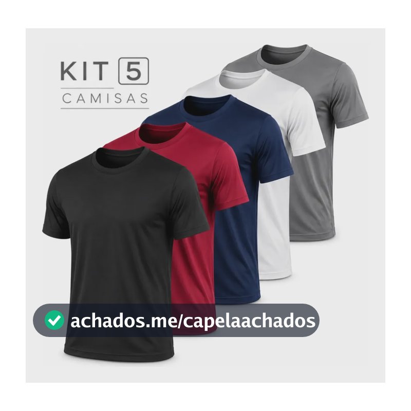 Kit 5 Camisetas Básicas Masculina Dry Fit Lisa Tradicional Sortido Lisa G