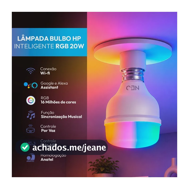 Lampada Led Smart Inteligente Wi-fi 2.4 Ghz Bulbo Hp 20w 2700k/6500k Rgb Colorido E27 110v/220v Cod: 291990301 Neo Avant