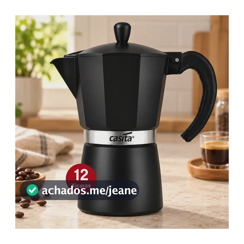 Cafeteira Italiana 600ml 12 Xícaras Café Expresso Alumínio Preta