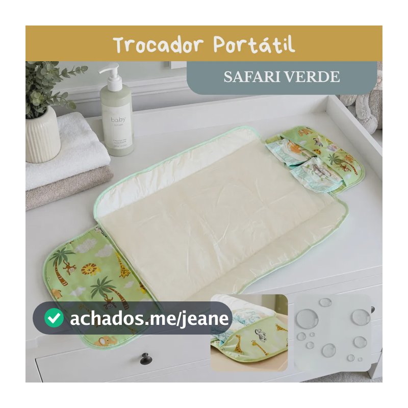 Trocador De Fralda Bebê Impermeável Dobrável Portátil Lindas Estampas Safari Verde