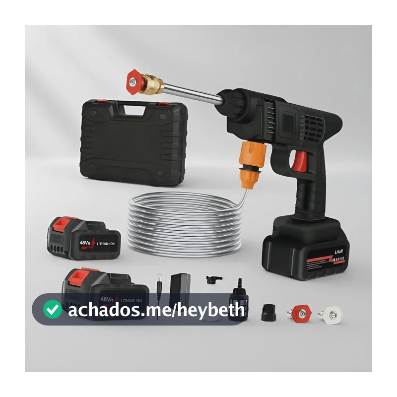 Lava Jato Portátil Alta Pressao Lavadora 2 Baterias + Maleta Preto Recarregavel Elétrica Lavar Carro Profissional Potência Turbo Limpeza Compacta Potente Regulável Lavagem Automotivo Evolufix