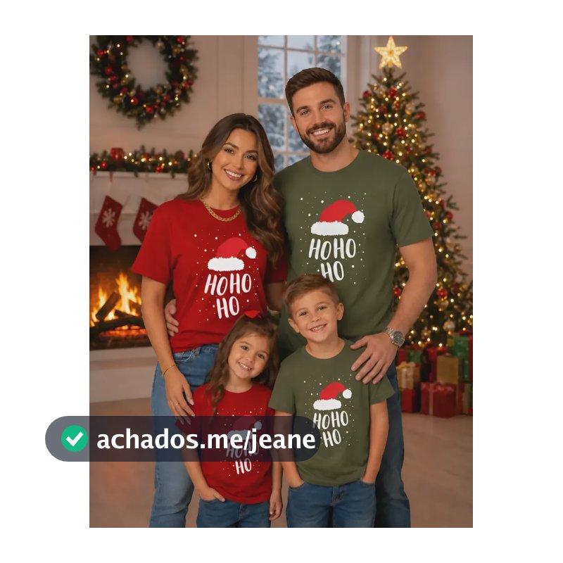 Kit 4 Camisetas Hohoho Familia Natal Confraternização Festas Vermelha-verde Militar G