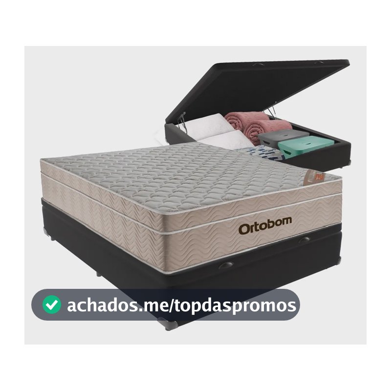 Cama Box Baú Casal Preto Ortobom AirTech Molas Ensacadas