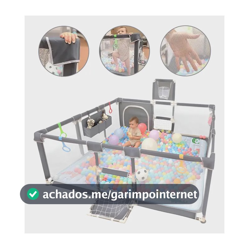 Cercadinho Bebê Infantil Cercado Grande 18212064cm Cinza Liso