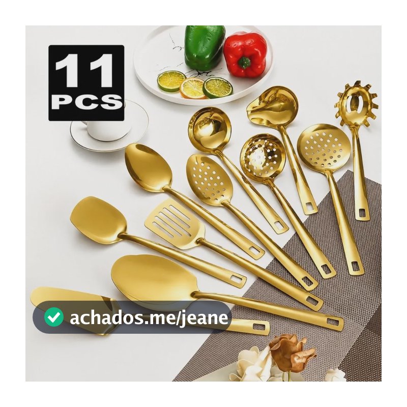 Kit Faqueiro Dourado Luxo Jogo Talheres Inox 11 Pçs Dourado