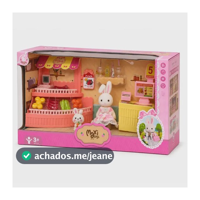 Casinha Boneca Coelho Brinquedo Infantil Mini Cenários Móveis Acessórios Coleção HopJoy Maxi Toys - Mercadinho
