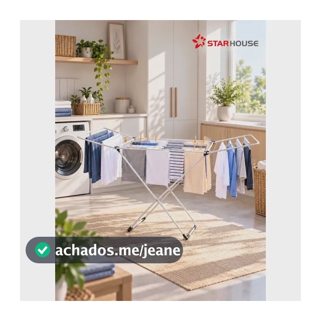 Varal De Roupa de Chão Slim Reforçado Com Abas Dobrável Retrátil StarHouse