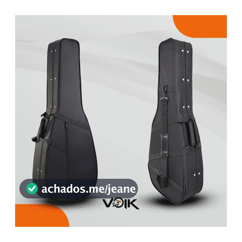 Estojo Rígido Para Violão Elétrico Acústico Voik BB200 Acolchoada Alça de Mão e Costas Cor Preto