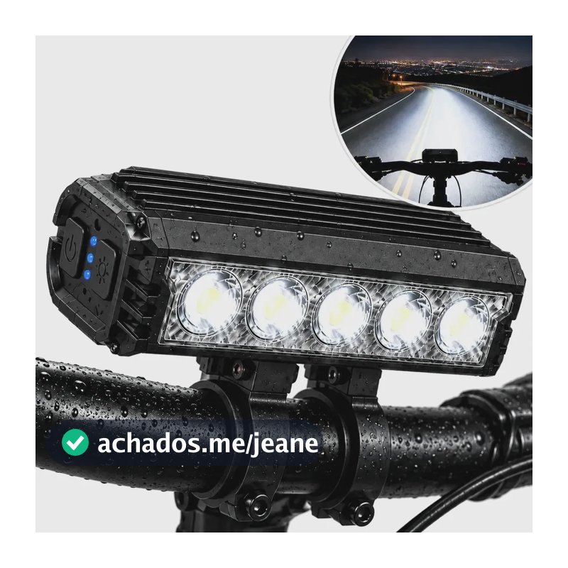 Farol Bike 5 Leds Potente  Usb-c Recarregável Alumínio Luz Preto
