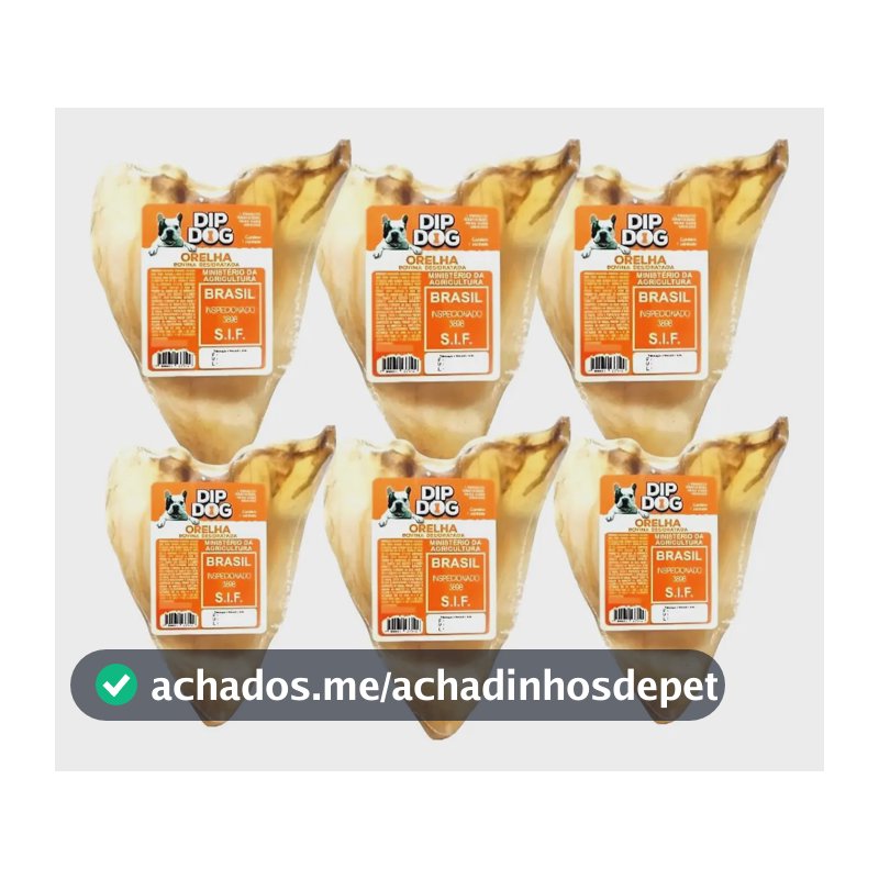 Orelha Bovina De Petisco Natural Desidratada Cães Kit 6 Cor Bege