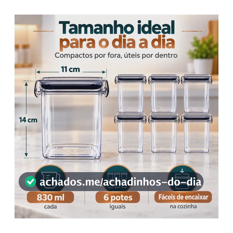 Kit 4 Ou 6 Potes Herméticos Mantimentos 830ml Empilháveis Transparente 2